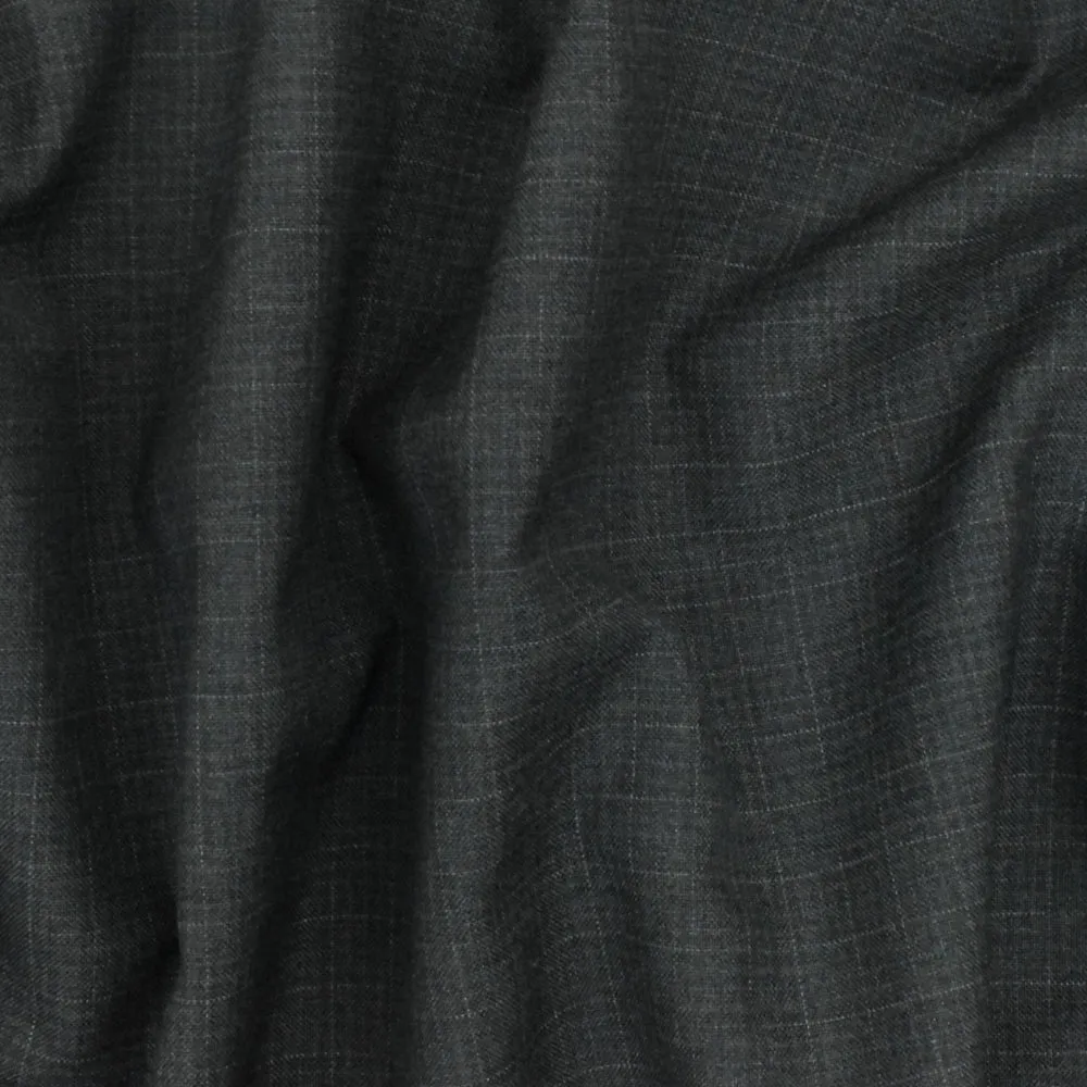 Shadow Gray-Blue-Gray Faded Check Wool-Poly Woven Suiting Fabric