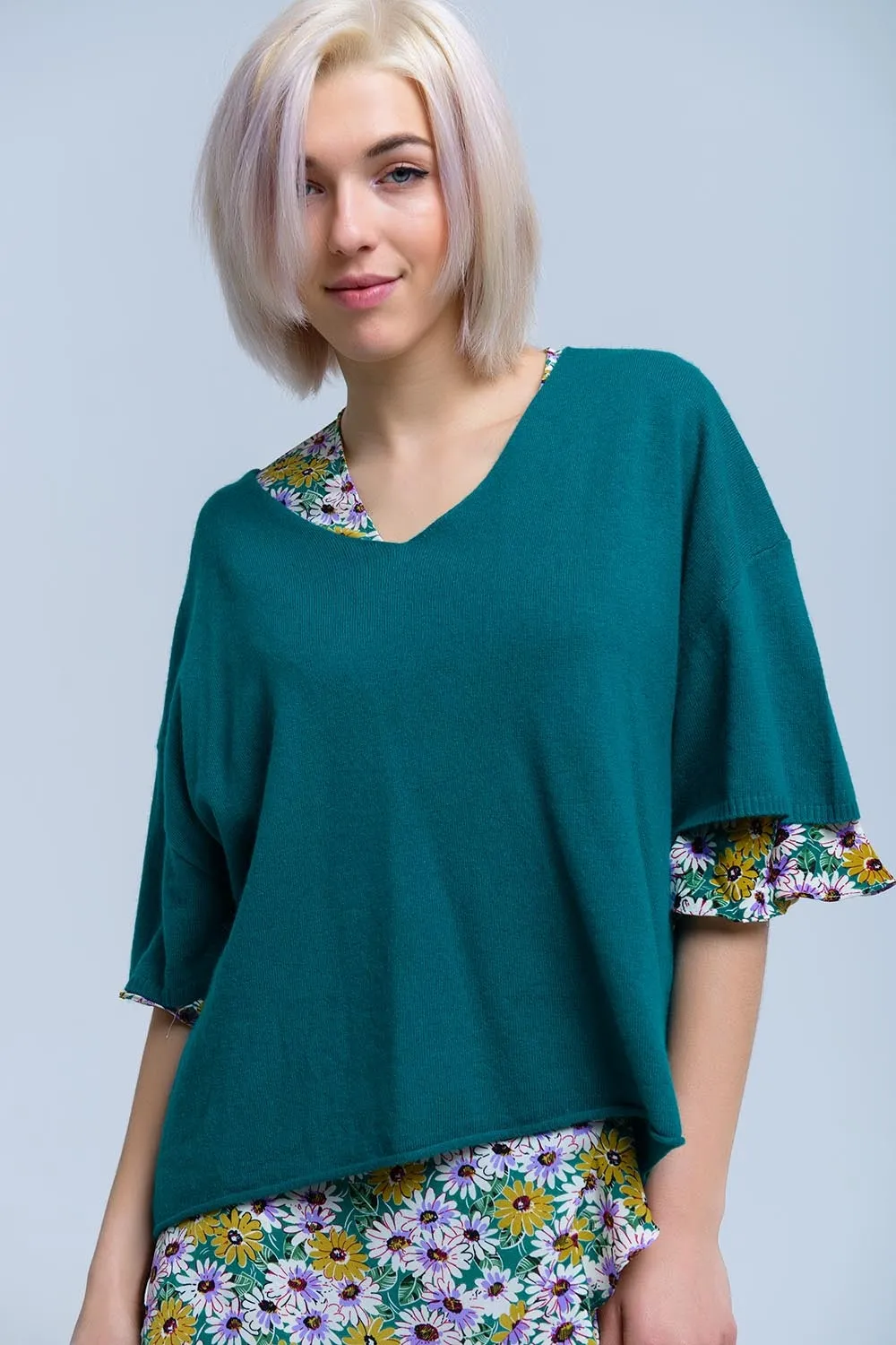 Short sleeve green sweater