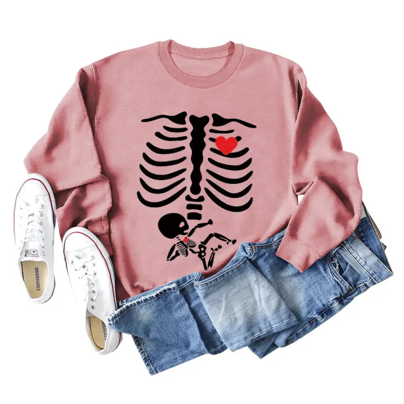 Skeleton Love Printing Fashion Foundation Autumn and Winter Long Sleeve Women's Sweater