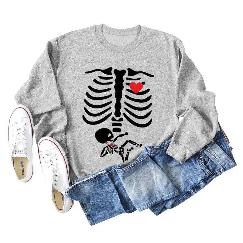 Skeleton Love Printing Fashion Foundation Autumn and Winter Long Sleeve Women's Sweater