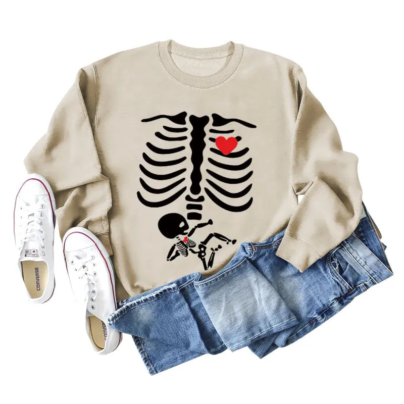 Skeleton Love Printing Fashion Foundation Autumn and Winter Long Sleeve Women's Sweater