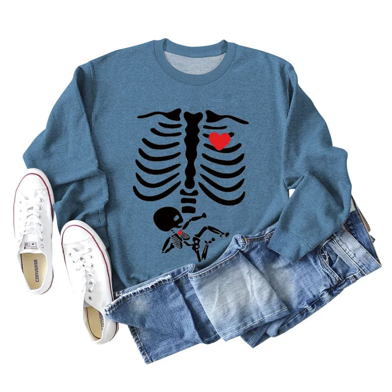 Skeleton Love Printing Fashion Foundation Autumn and Winter Long Sleeve Women's Sweater