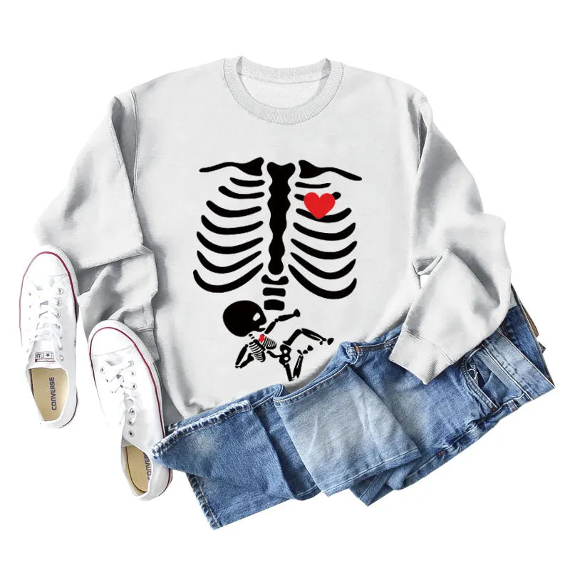 Skeleton Love Printing Fashion Foundation Autumn and Winter Long Sleeve Women's Sweater