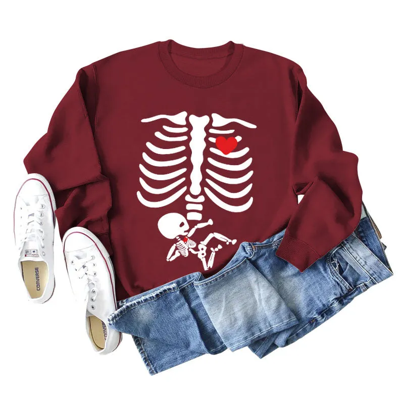 Skeleton Love Printing Fashion Foundation Autumn and Winter Long Sleeve Women's Sweater