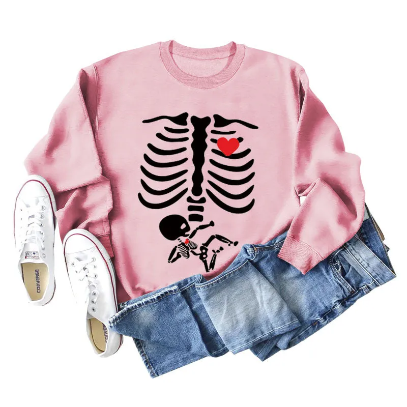 Skeleton Love Printing Fashion Foundation Autumn and Winter Long Sleeve Women's Sweater