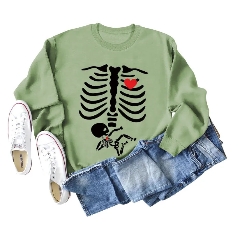 Skeleton Love Printing Fashion Foundation Autumn and Winter Long Sleeve Women's Sweater