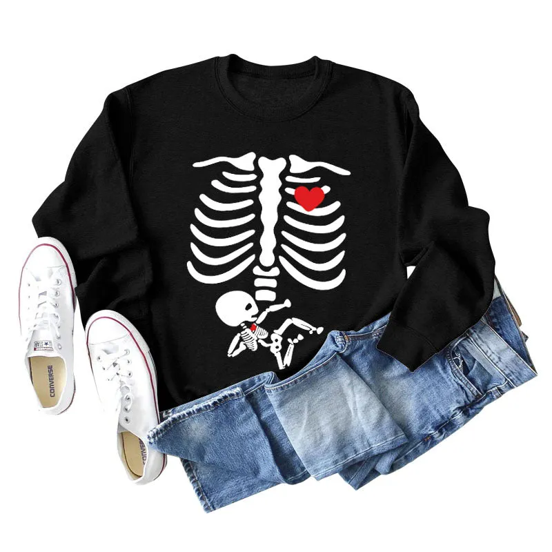 Skeleton Love Printing Fashion Foundation Autumn and Winter Long Sleeve Women's Sweater