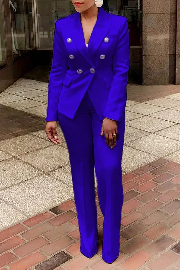 Solid Color Double Breasted Blazer Set