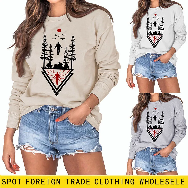 Stranger Things Lettering Loose Bottomed Long-sleeved Sweatshirt Woman