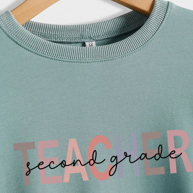 TEACHER SECOND GRADE Letters Round Neck Fashion Long-sleeved Sweater Female