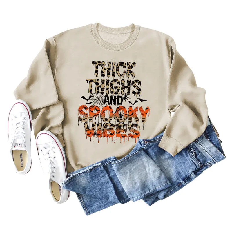 THICK THIGHS AND LETTERS Leopard Crewneck Long Sleeve Shirt Women's Large Sweater