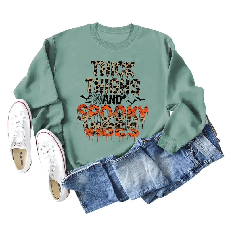 THICK THIGHS AND LETTERS Leopard Crewneck Long Sleeve Shirt Women's Large Sweater