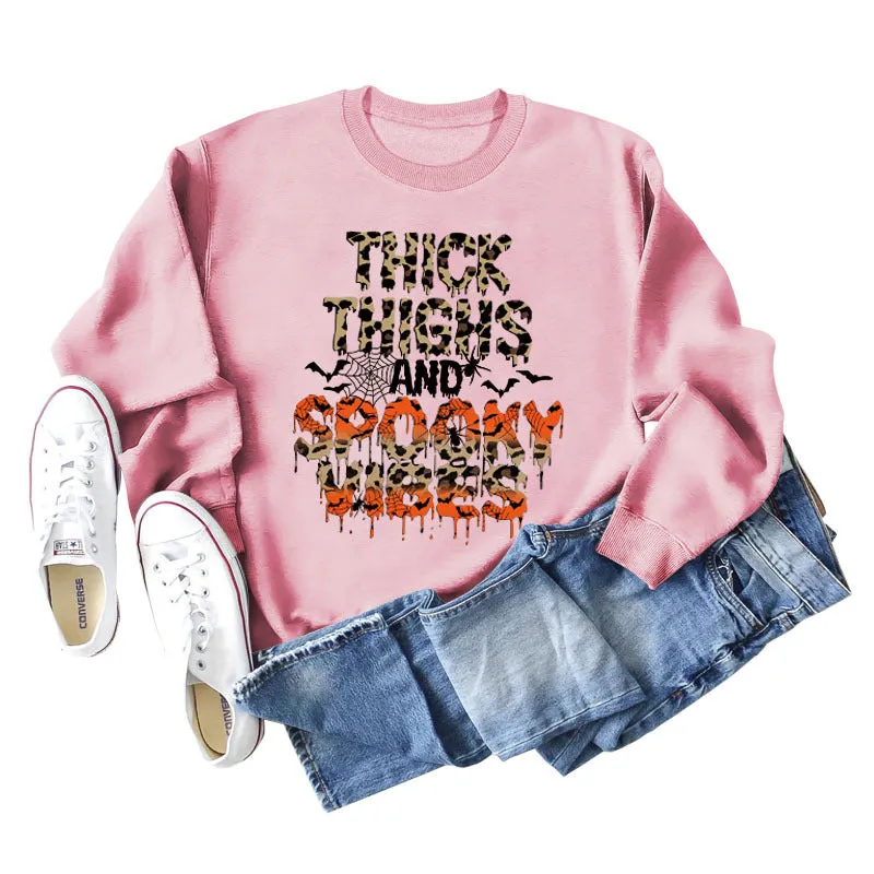 THICK THIGHS AND LETTERS Leopard Crewneck Long Sleeve Shirt Women's Large Sweater