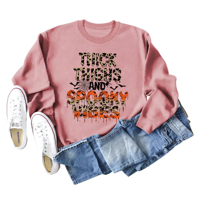 THICK THIGHS AND LETTERS Leopard Crewneck Long Sleeve Shirt Women's Large Sweater