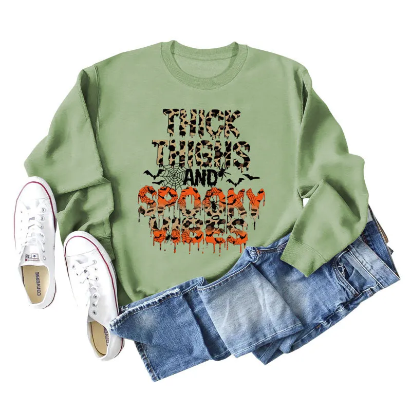 THICK THIGHS AND LETTERS Leopard Crewneck Long Sleeve Shirt Women's Large Sweater