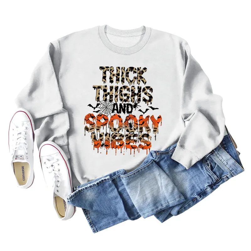 THICK THIGHS AND LETTERS Leopard Crewneck Long Sleeve Shirt Women's Large Sweater