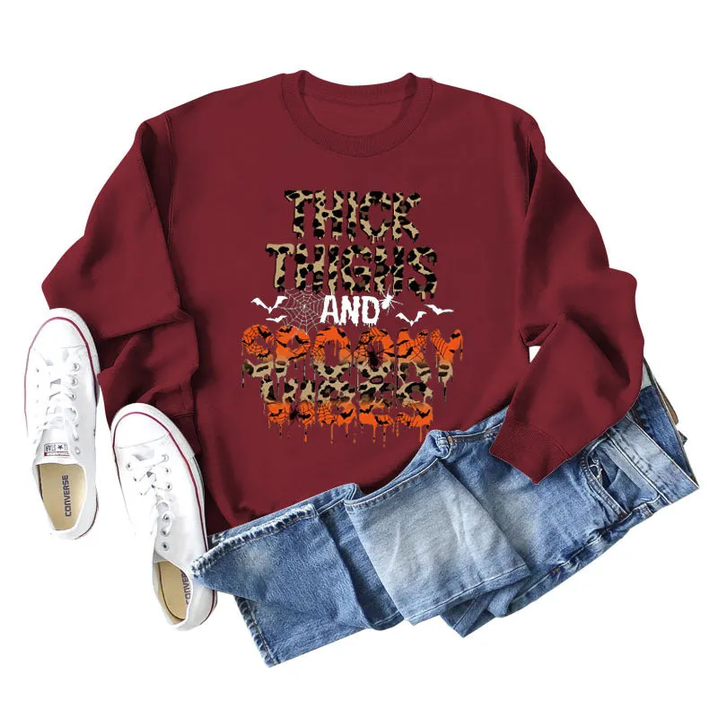 THICK THIGHS AND LETTERS Leopard Crewneck Long Sleeve Shirt Women's Large Sweater