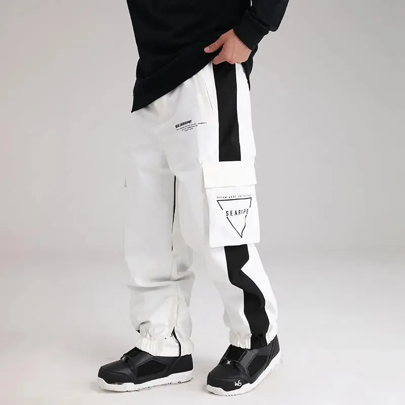 Unisex Striped Tape Ski Cargo Jogger Pants With Logo Print Pocket