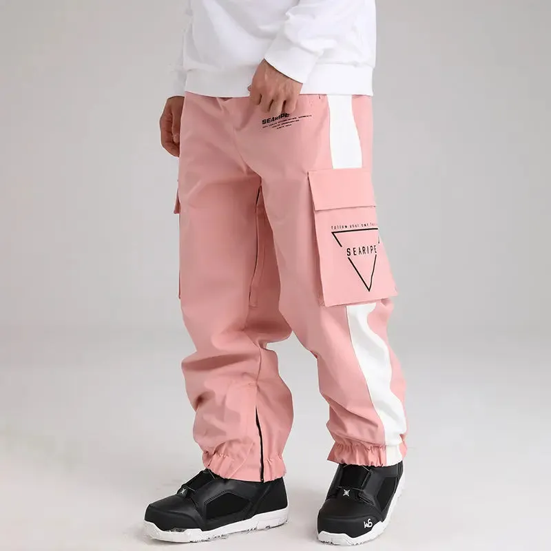 Unisex Striped Tape Ski Cargo Jogger Pants With Logo Print Pocket