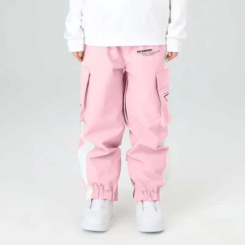 Unisex Striped Tape Ski Cargo Jogger Pants With Logo Print Pocket