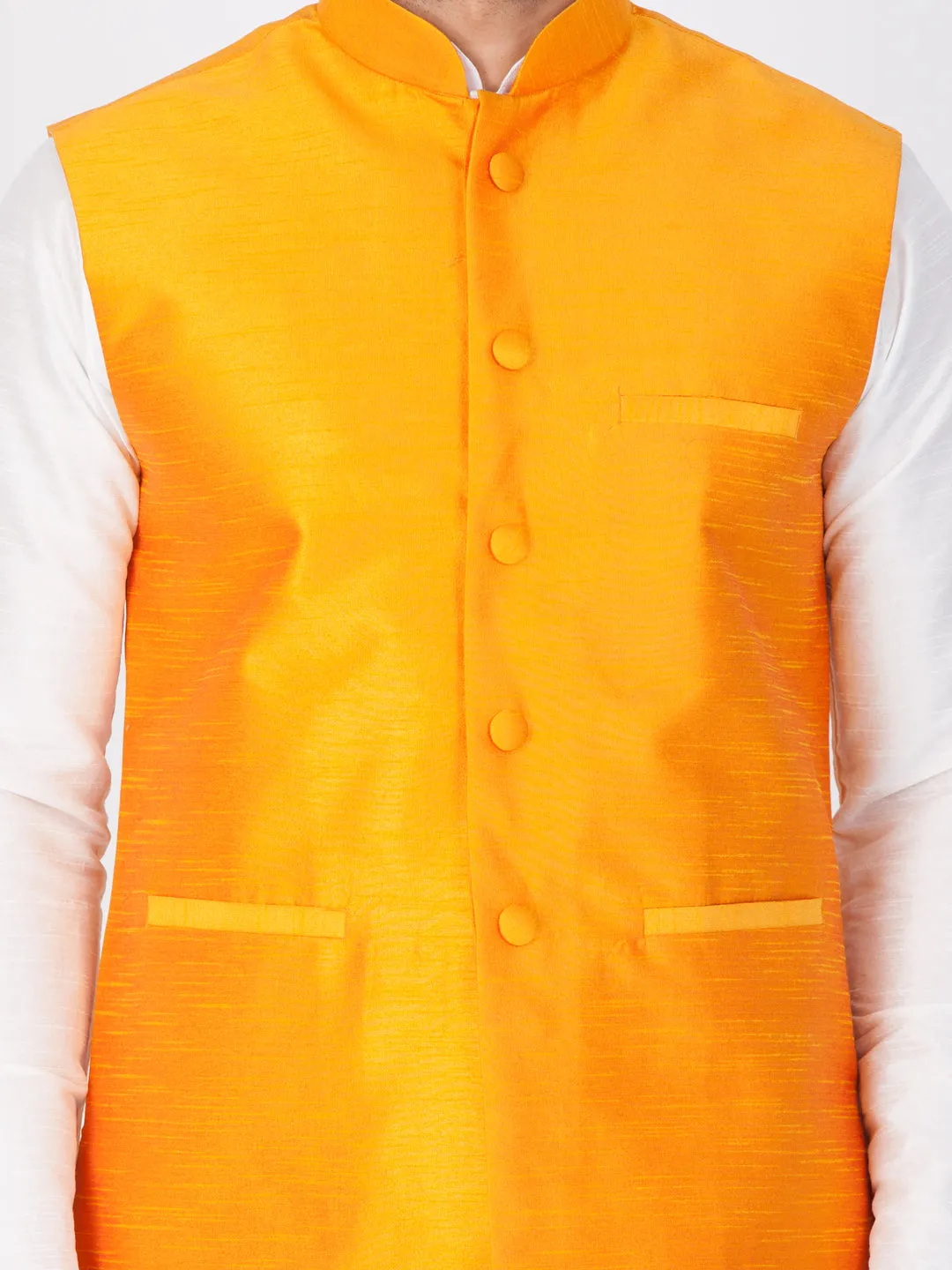 VASTRAMAY Men's Orange Silk Blend Nehru Jacket