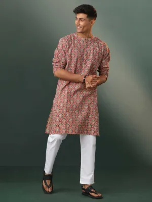 VASTRAMAY Red Ajrakh Print Kurta Pyjama