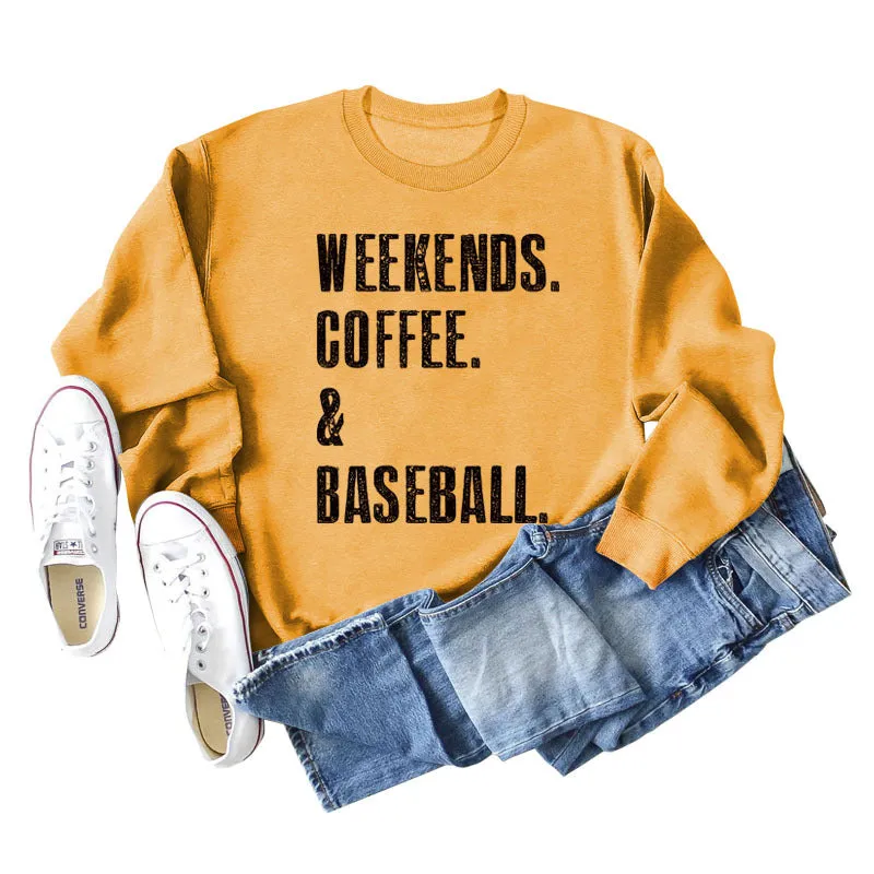 Weekends Coffee Basell Fashion Letter Loose Long Sleeve Sweater