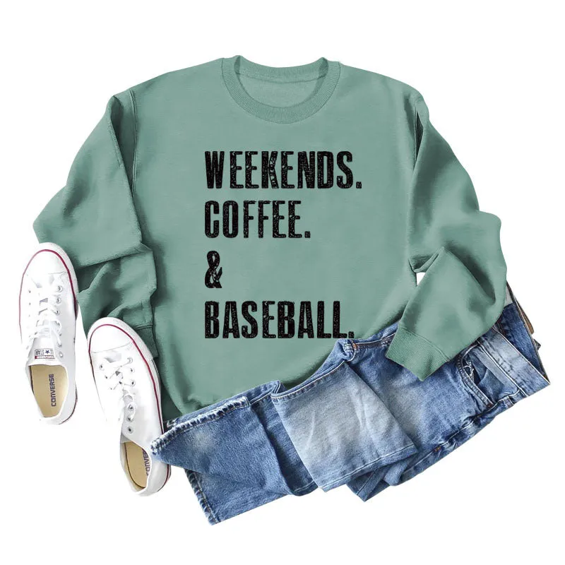 Weekends Coffee Basell Fashion Letter Loose Long Sleeve Sweater