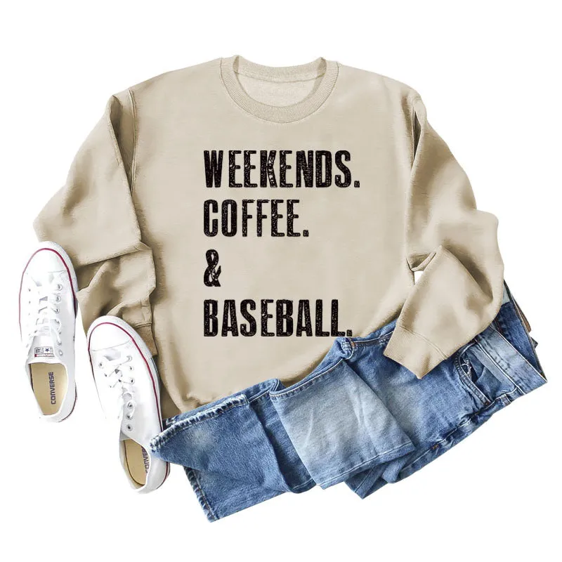 Weekends Coffee Basell Fashion Letter Loose Long Sleeve Sweater