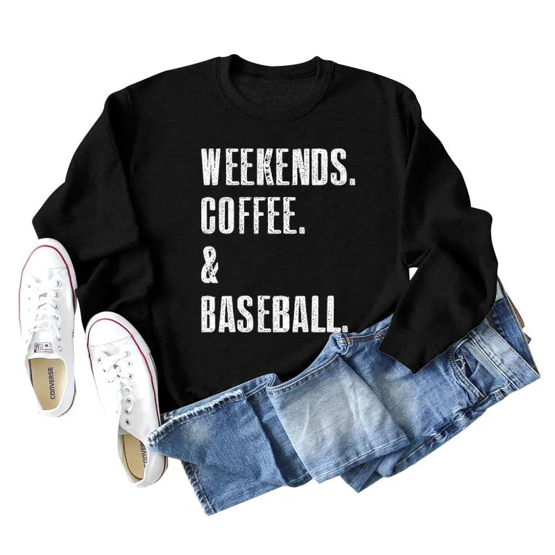 Weekends Coffee Basell Fashion Letter Loose Long Sleeve Sweater