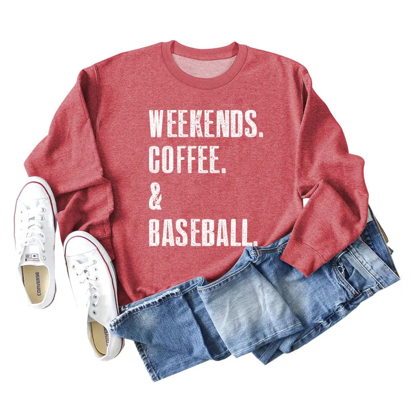 Weekends Coffee Basell Fashion Letter Loose Long Sleeve Sweater