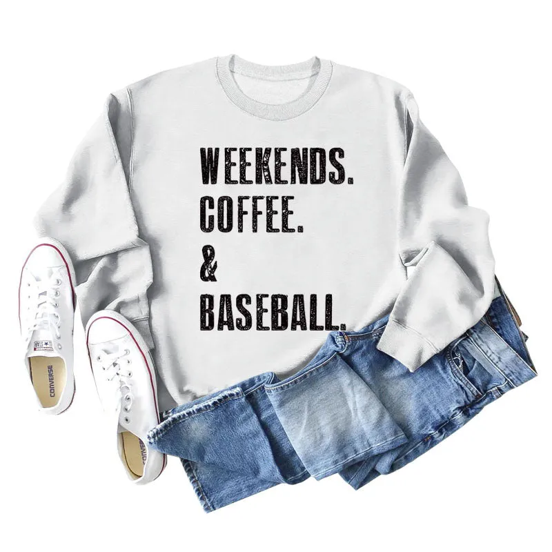 Weekends Coffee Basell Fashion Letter Loose Long Sleeve Sweater