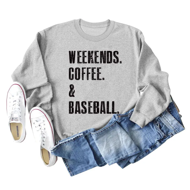 Weekends Coffee Basell Fashion Letter Loose Long Sleeve Sweater