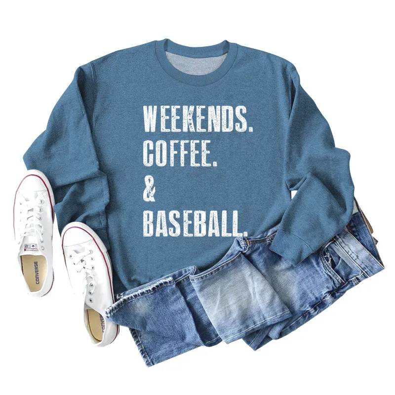 Weekends Coffee Basell Fashion Letter Loose Long Sleeve Sweater