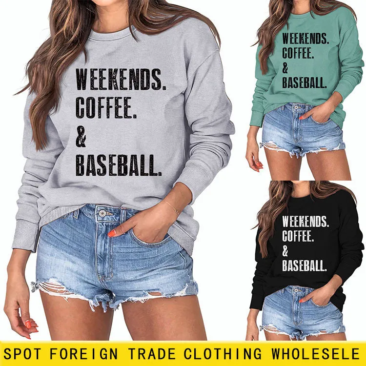 Weekends Coffee Basell Fashion Letter Loose Long Sleeve Sweater