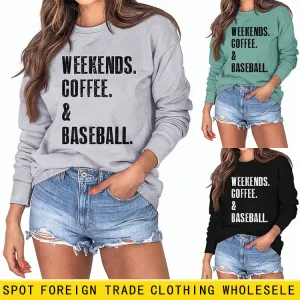 Weekends Coffee Basell Fashion Letter Loose Long Sleeve Sweater