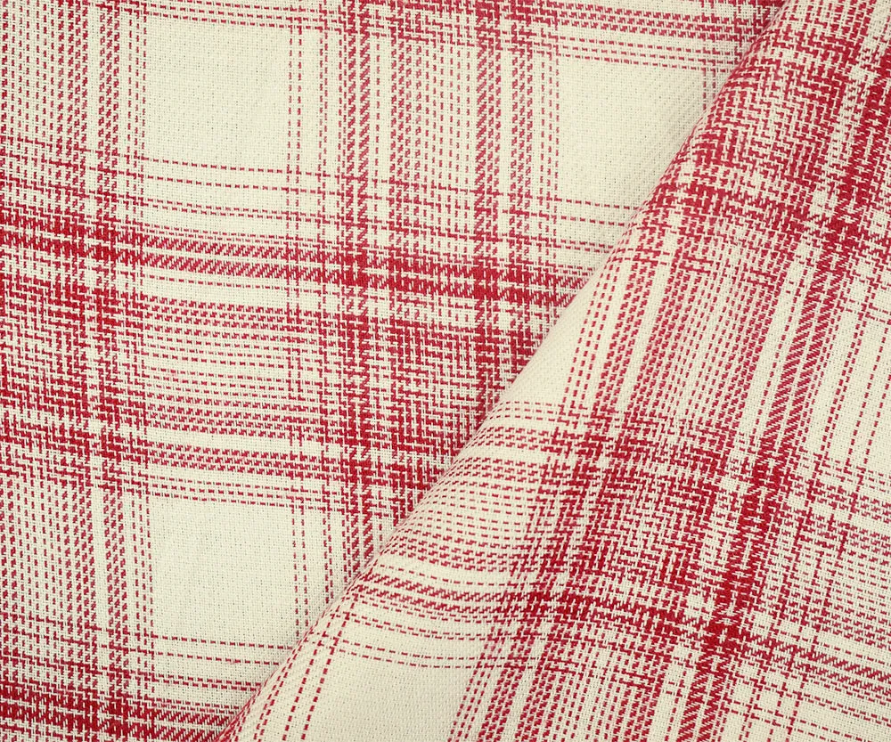 White-Red Plaid Rayon Twill Woven Fabric