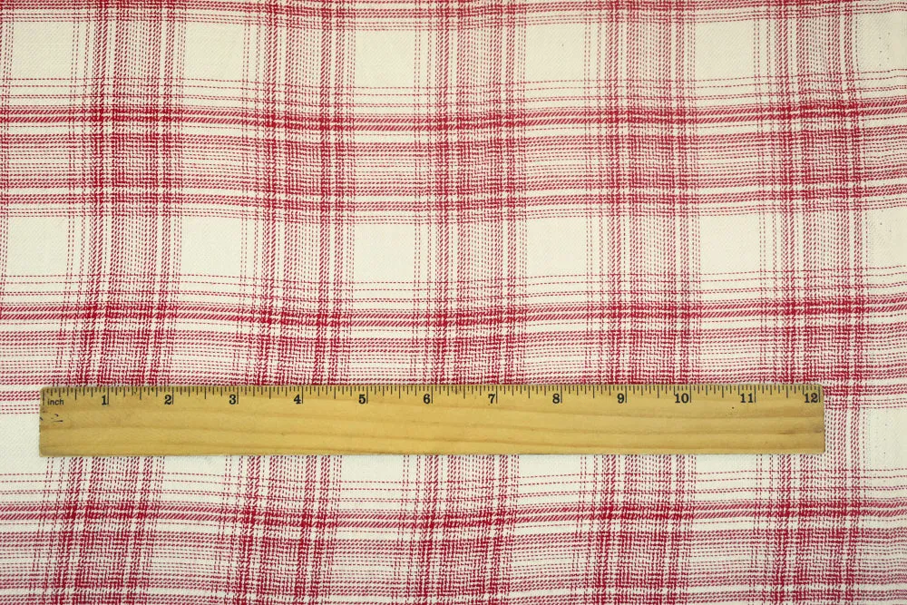 White-Red Plaid Rayon Twill Woven Fabric