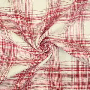 White-Red Plaid Rayon Twill Woven Fabric