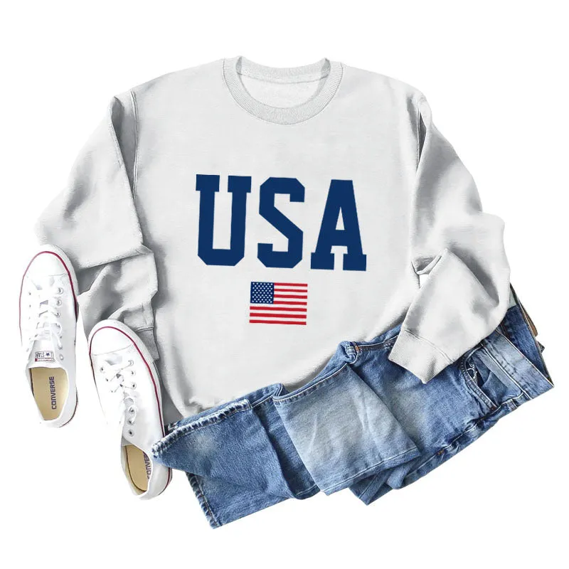 Women's USA Printed Bottoming Long-sleeved Round Neck Sweater