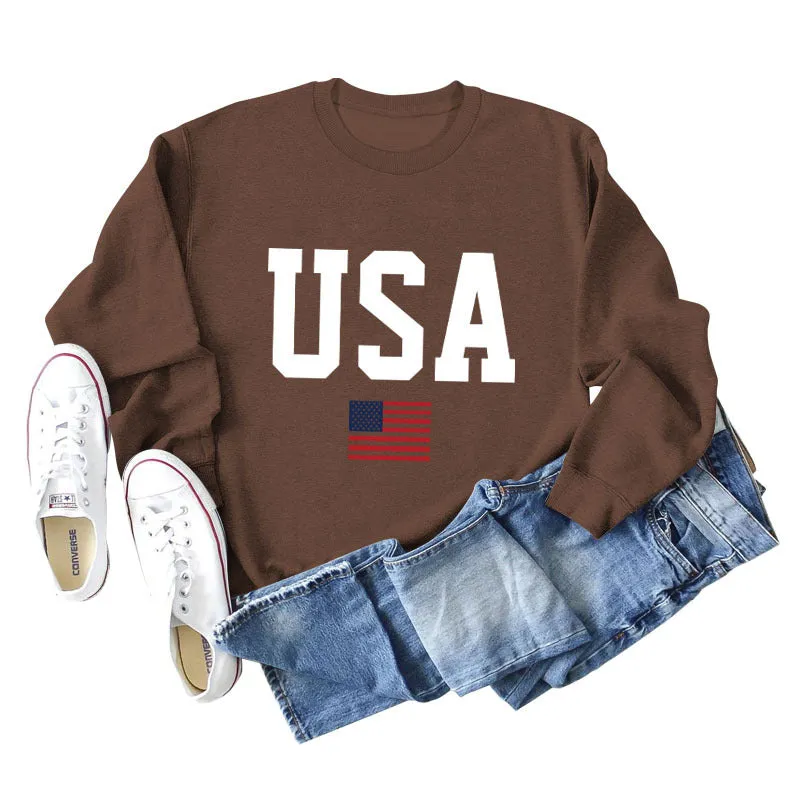 Women's USA Printed Bottoming Long-sleeved Round Neck Sweater