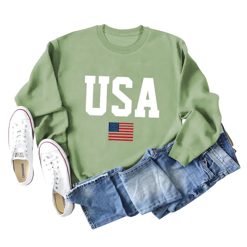 Women's USA Printed Bottoming Long-sleeved Round Neck Sweater