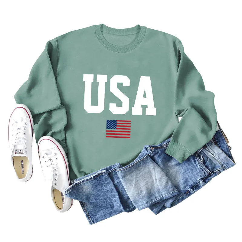 Women's USA Printed Bottoming Long-sleeved Round Neck Sweater