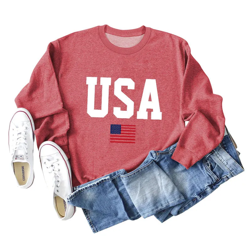 Women's USA Printed Bottoming Long-sleeved Round Neck Sweater