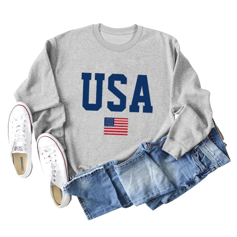 Women's USA Printed Bottoming Long-sleeved Round Neck Sweater