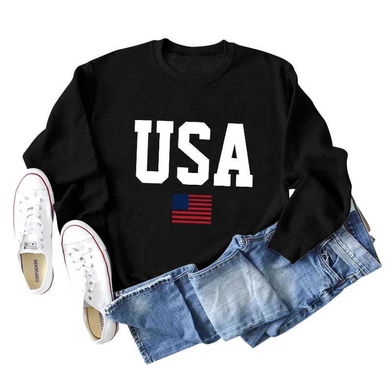 Women's USA Printed Bottoming Long-sleeved Round Neck Sweater