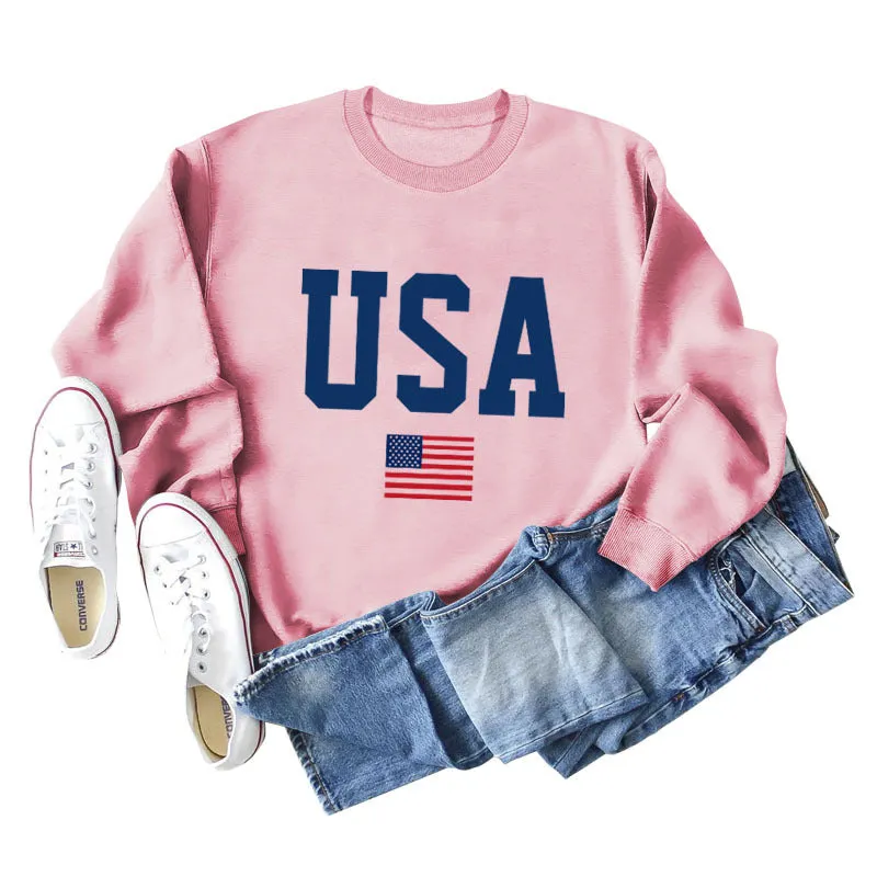 Women's USA Printed Bottoming Long-sleeved Round Neck Sweater