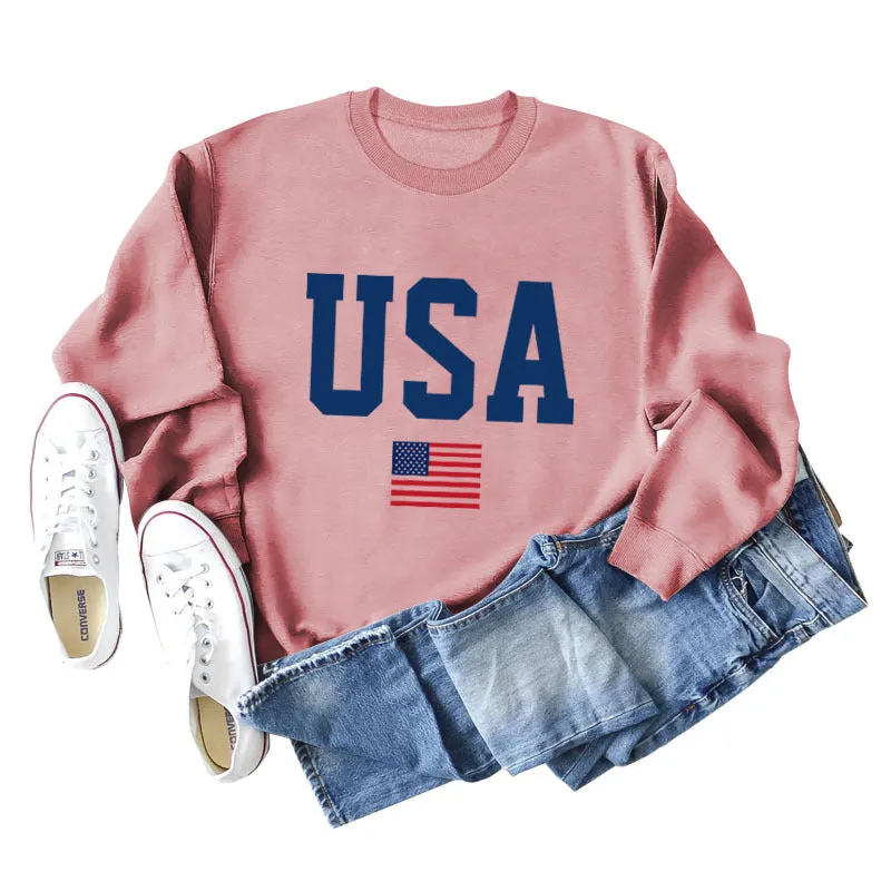 Women's USA Printed Bottoming Long-sleeved Round Neck Sweater