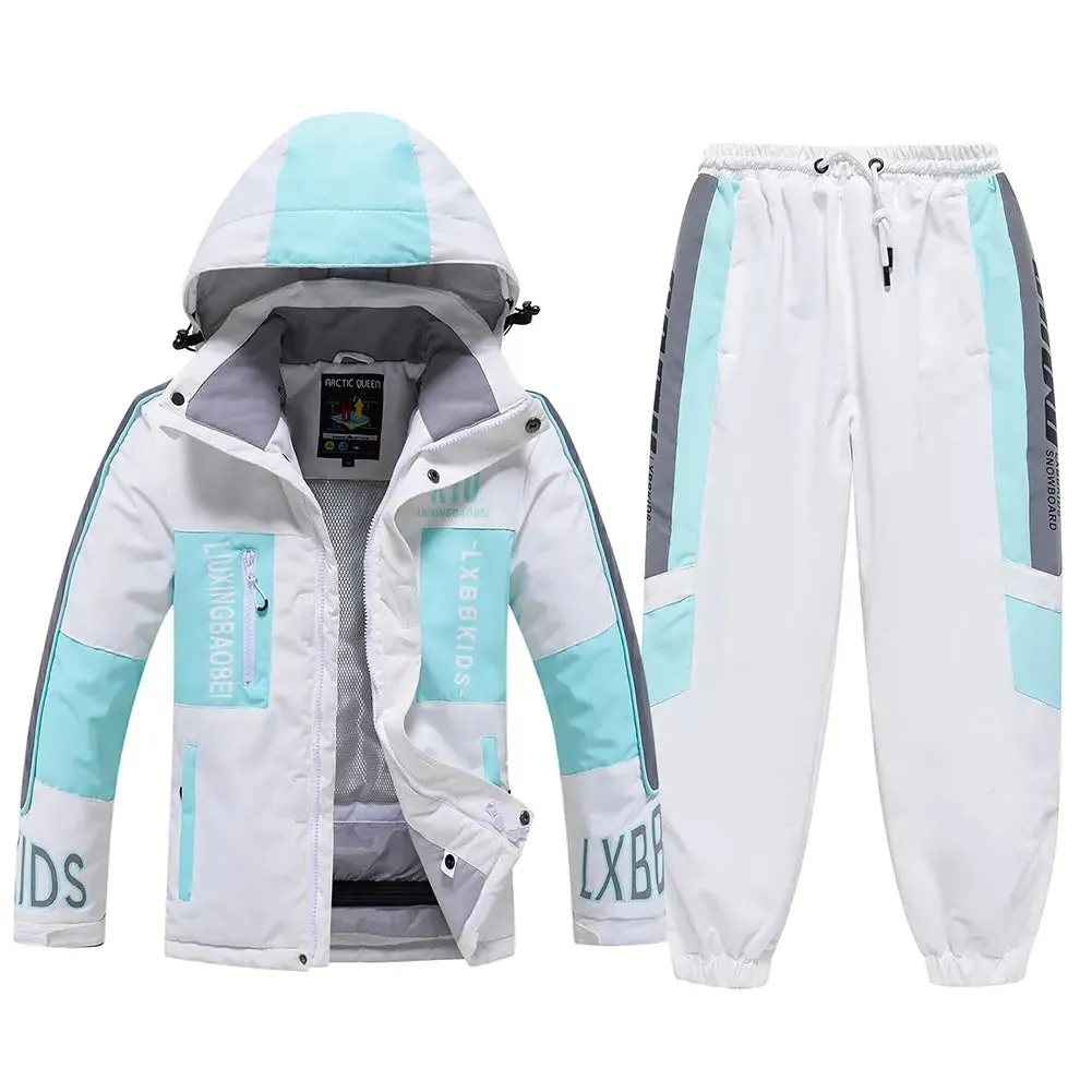 Young Kids Hooded Skiing Jacket& Matched Pnats Set