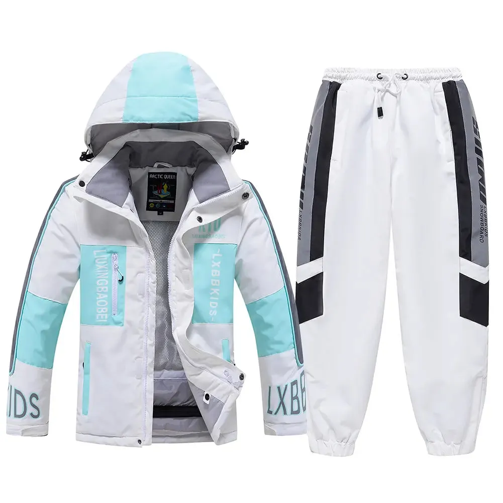 Young Kids Hooded Skiing Jacket& Matched Pnats Set